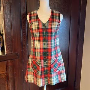 Bobbie Brooks 60s Vintage Plaid Sleeveless A-Line button-down Mini Dress Punk
